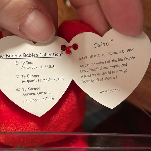 (K8) NWT, 1999, Ty Beanie Baby Osito Bear (Mexico), P.E. Pellets kept in case - Picture 2 of 3